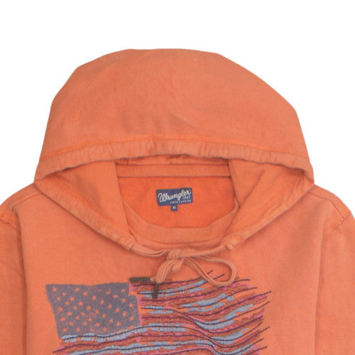 Wrangler Men's Orange XL Pullover Hoodie with USA Flag Embroidery