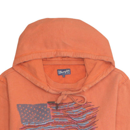 Wrangler Men's Orange XL Pullover Hoodie with USA Flag Embroidery