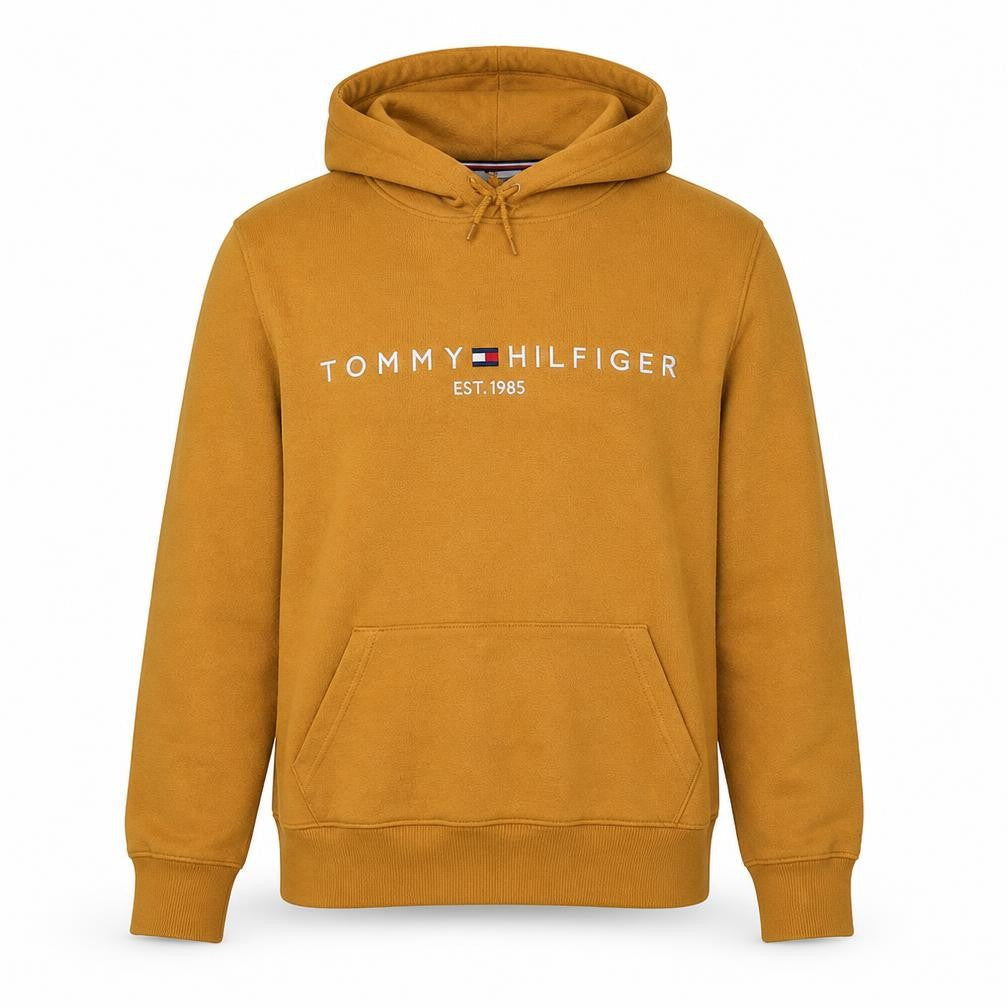 Tommy Hilfiger Men's Yellow Pullover Hoodie L Embroidered Logo