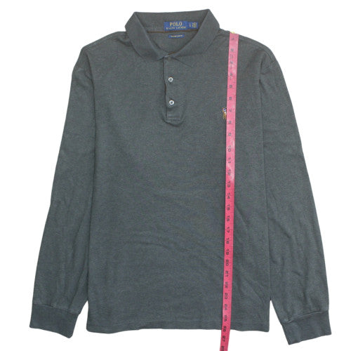 Ralph Lauren Men's Grey Slim Fit Long Sleeve Cotton Polo Shirt L