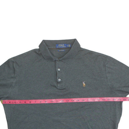 Ralph Lauren Men's Grey Slim Fit Long Sleeve Cotton Polo Shirt L
