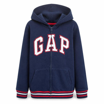 Front view of Gap boys’ blue full zip fleece hoodie 13-14 years casual logo sweatshirt