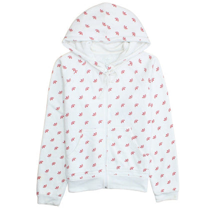 Adidas Women White Pink Full Zip Hoodie Size 12 Floral Print