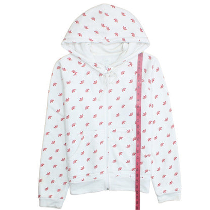 Adidas Women White Pink Full Zip Hoodie Size 12 Floral Print