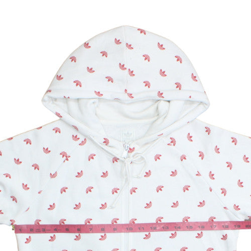 Adidas Women White Pink Full Zip Hoodie Size 12 Floral Print