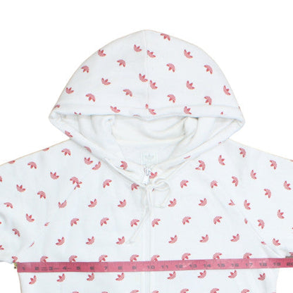 Adidas Women White Pink Full Zip Hoodie Size 12 Floral Print