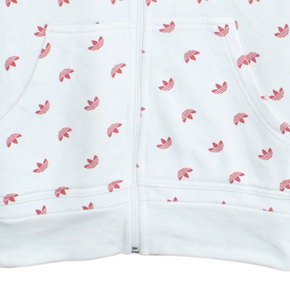 Adidas Women White Pink Full Zip Hoodie Size 12 Floral Print