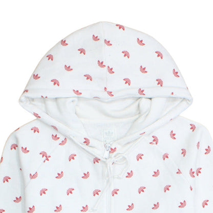 Adidas Women White Pink Full Zip Hoodie Size 12 Floral Print