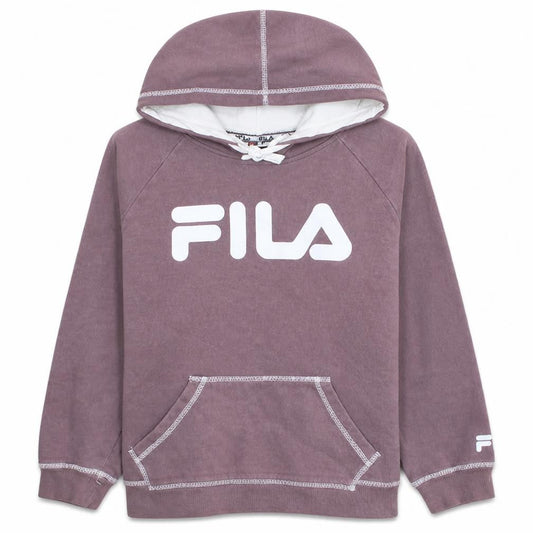 Front view of Fila women’s purple hoodie, size UK 12, cotton blend pullover sweatshirt