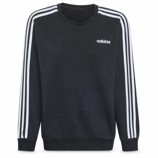 Front view of Adidas Men's Black Crew Neck Pullover Sweatshirt, size M, Classic Stripe