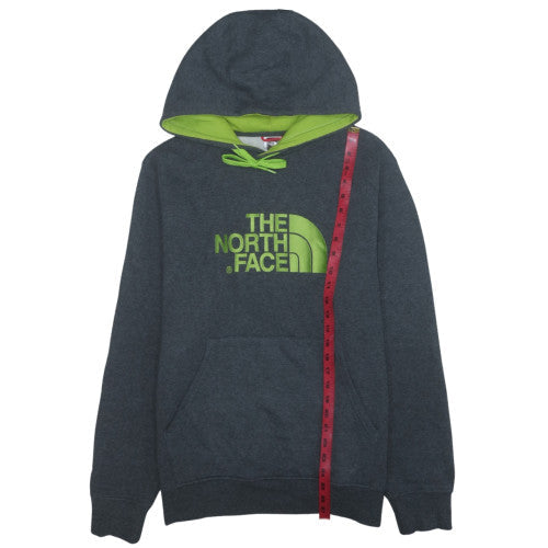 The North Face Men's Grey Green Pullover Hoodie L Logo Fleece Cotton Blend