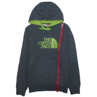 The North Face Men's Grey Green Pullover Hoodie L Logo Fleece Cotton Blend