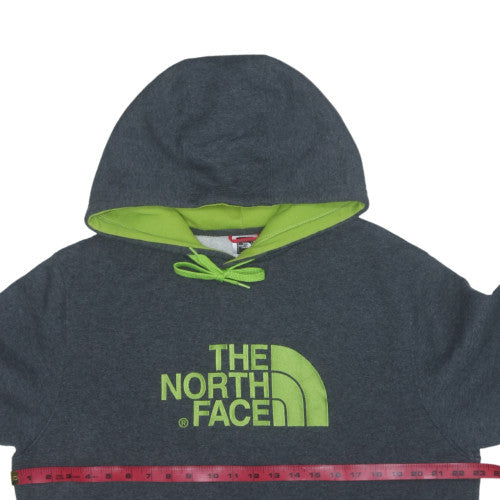 The North Face Men's Grey Green Pullover Hoodie L Logo Fleece Cotton Blend