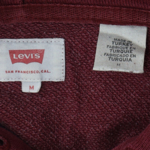 Levi's Men's Red Pullover Hoodie M Regular Fit Fleece Logo