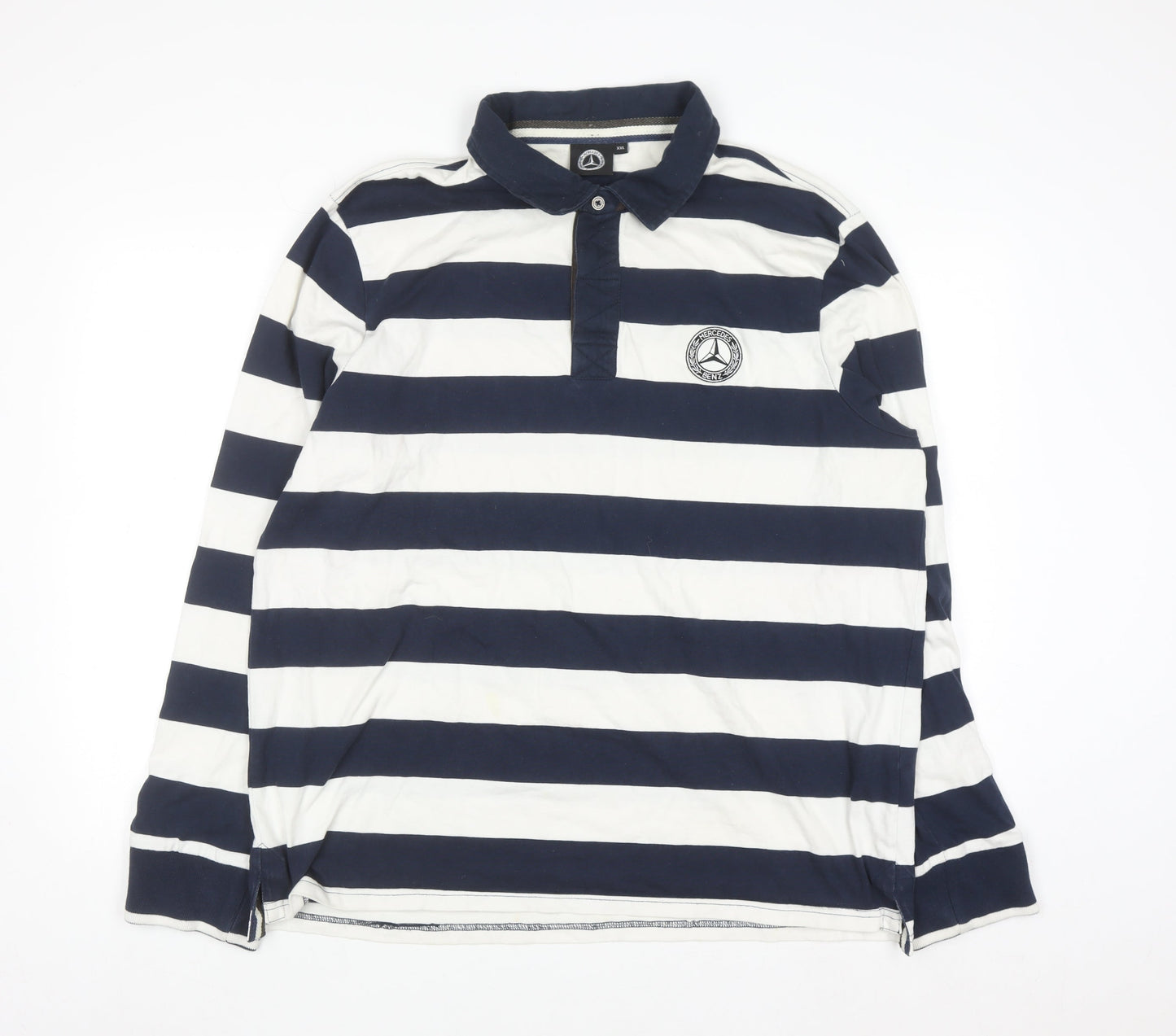 Mercedes Benz Men’s Blue White Striped Long Sleeve Polo Shirt 2XL