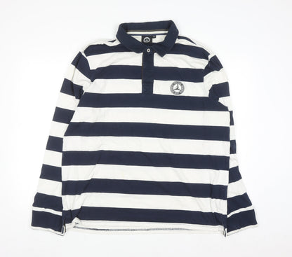 Mercedes Benz Men’s Blue White Striped Long Sleeve Polo Shirt 2XL