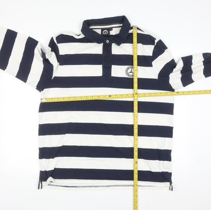 Mercedes Benz Men’s Blue White Striped Long Sleeve Polo Shirt 2XL
