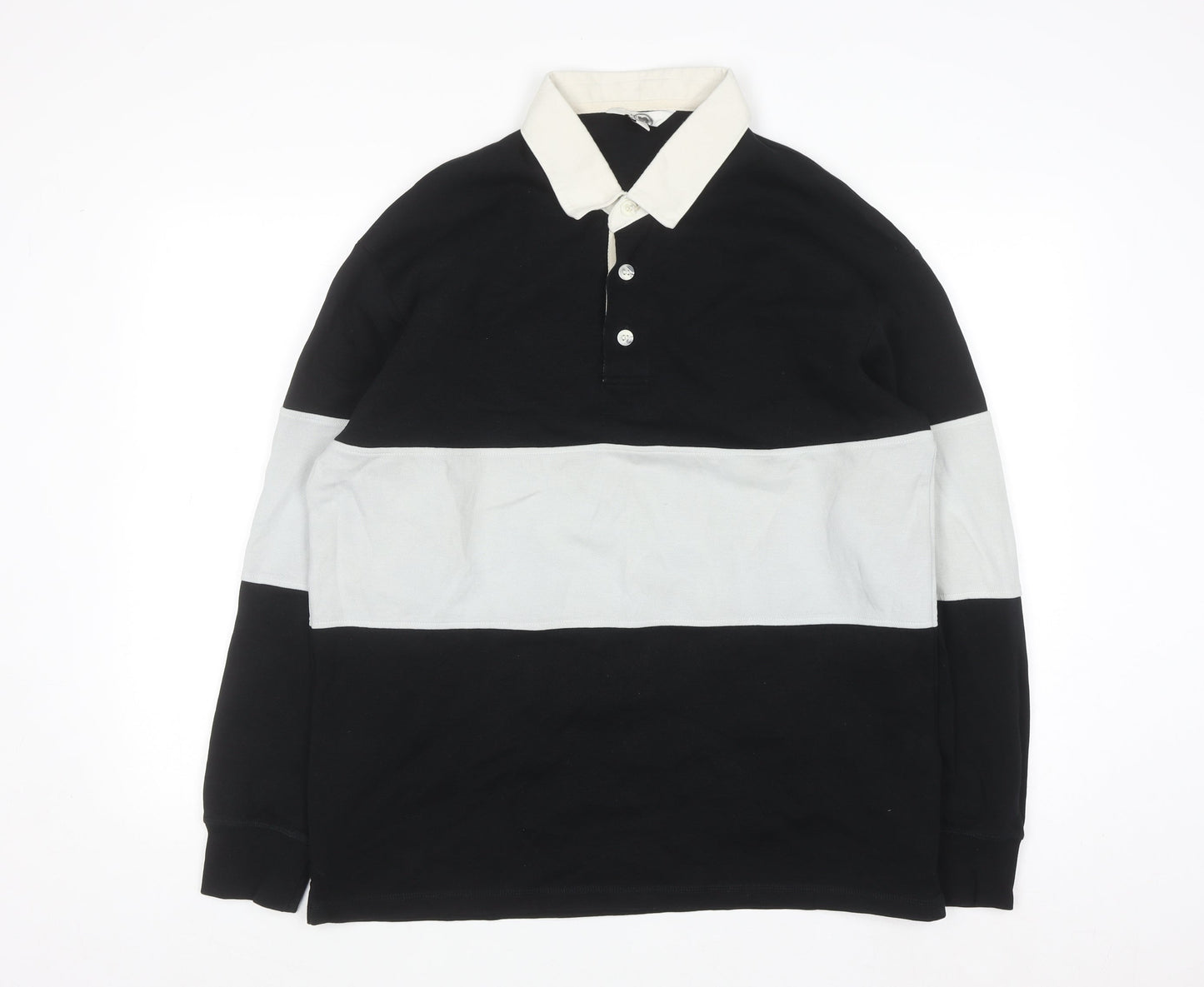 Marks and Spencer Men's Black Long Sleeve Colourblock Polo Shirt M