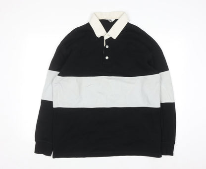 Marks and Spencer Men's Black Long Sleeve Colourblock Polo Shirt M