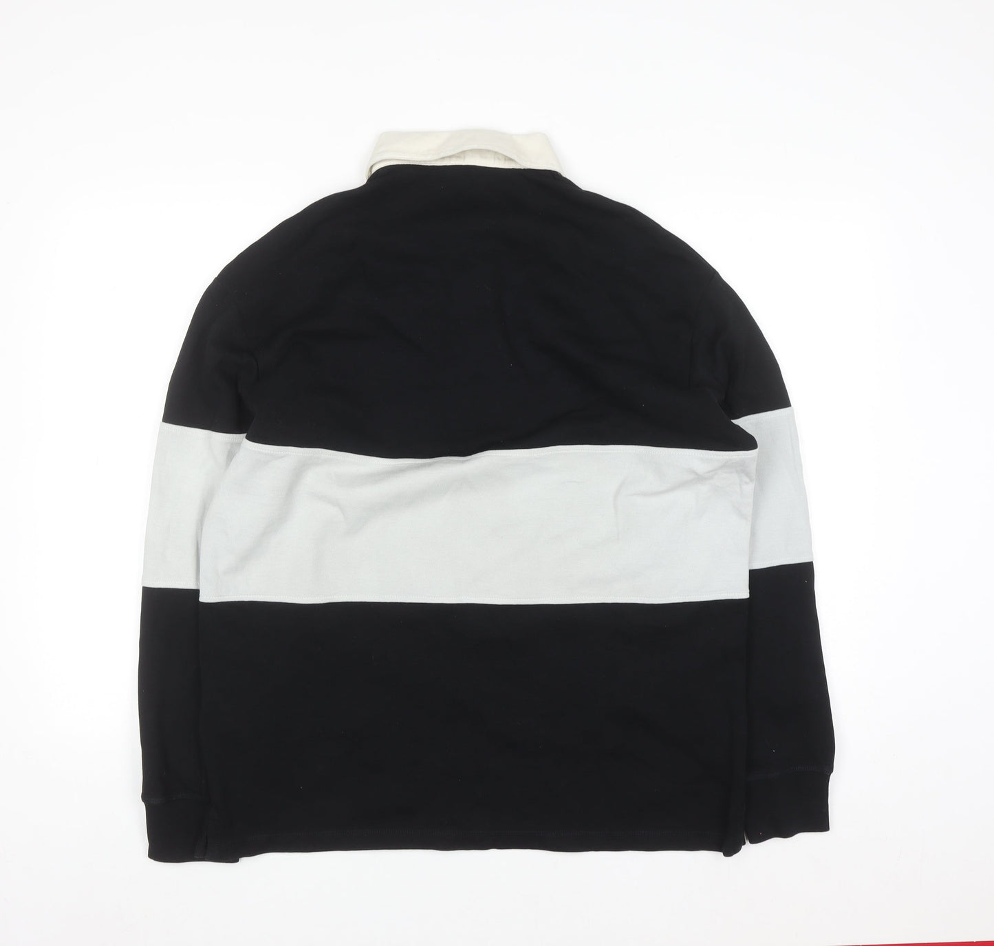 Marks and Spencer Men's Black Long Sleeve Colourblock Polo Shirt M