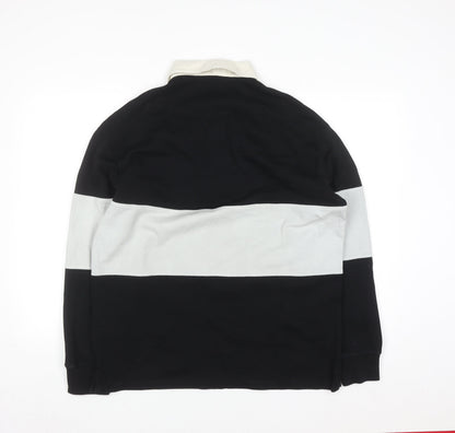 Marks and Spencer Men's Black Long Sleeve Colourblock Polo Shirt M