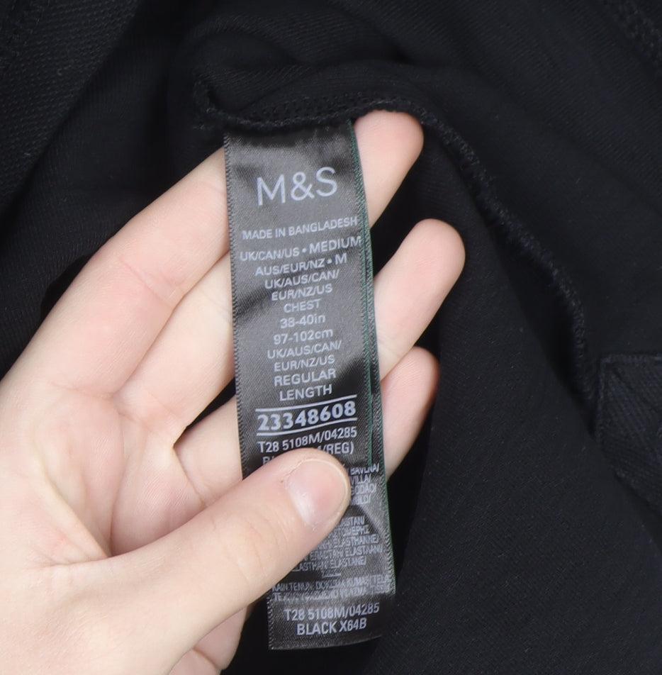 Marks and Spencer Men's Black Long Sleeve Colourblock Polo Shirt M