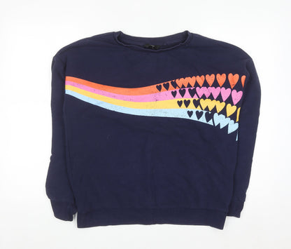 Next Womens Navy Rainbow Heart Graphic Pullover Sweatshirt Size 12 M
