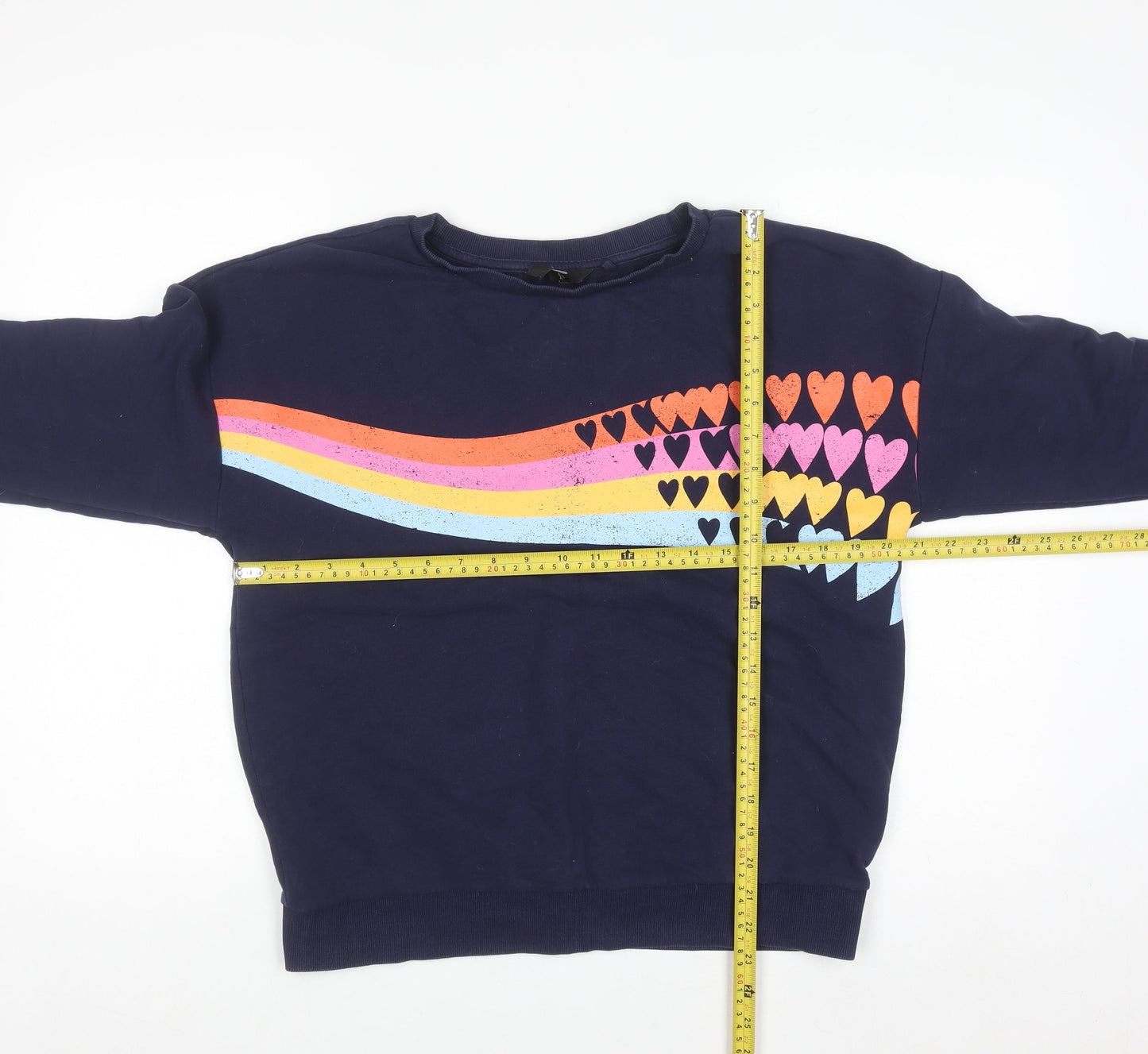 Next Womens Navy Rainbow Heart Graphic Pullover Sweatshirt Size 12 M