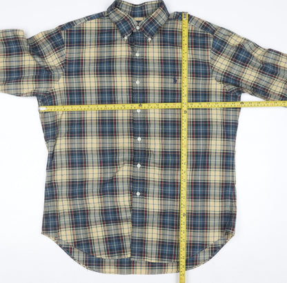Ralph Lauren Men's Beige Blue Plaid Classic Fit Button-Up Shirt L