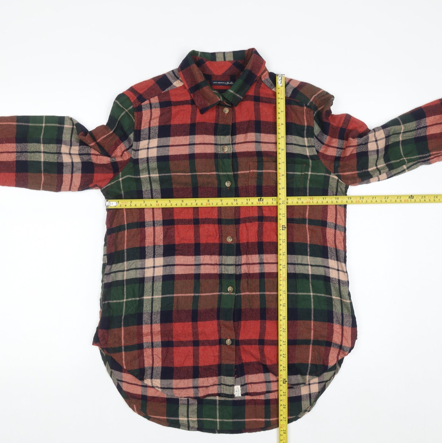 American Eagle Men Red Green Plaid Flannel Button-Up Shirt Medium