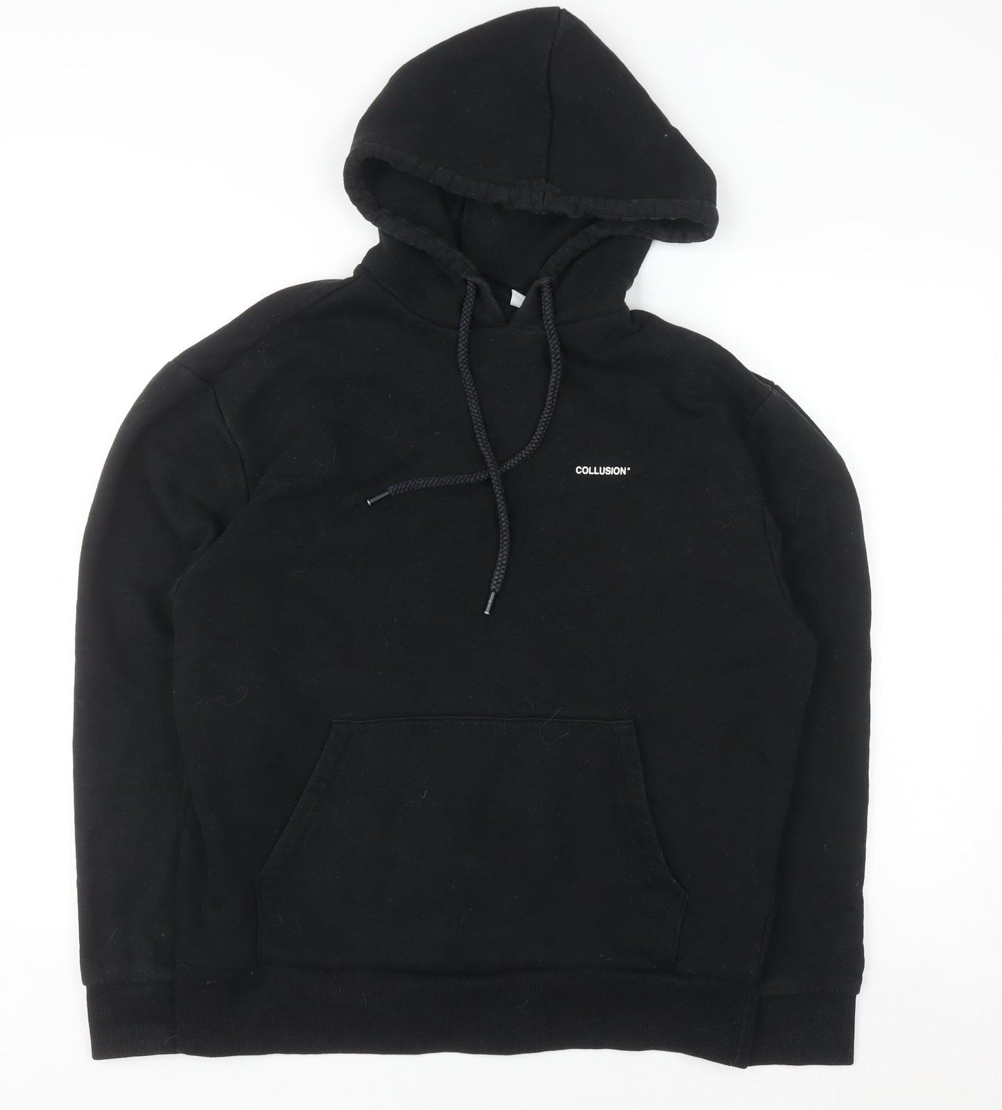 Collusion Men Black Pullover Hoodie M Regular Fit Cotton Blend
