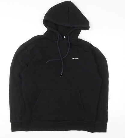 Collusion Men Black Pullover Hoodie M Regular Fit Cotton Blend