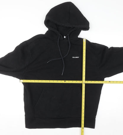Collusion Men Black Pullover Hoodie M Regular Fit Cotton Blend