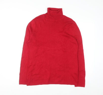 Chico's Women's Red Roll Neck Cotton Blend Long Sleeve Jumper L
