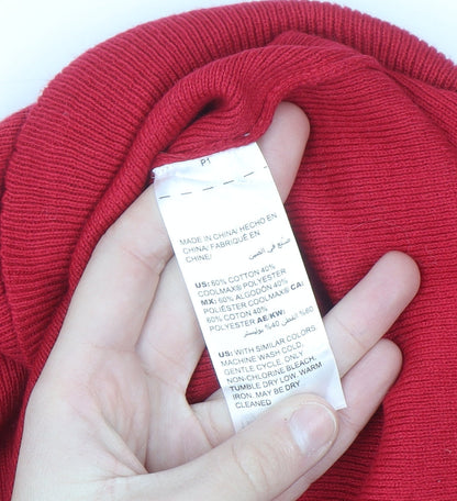 Chico's Women's Red Roll Neck Cotton Blend Long Sleeve Jumper L