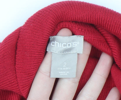 Chico's Women's Red Roll Neck Cotton Blend Long Sleeve Jumper L