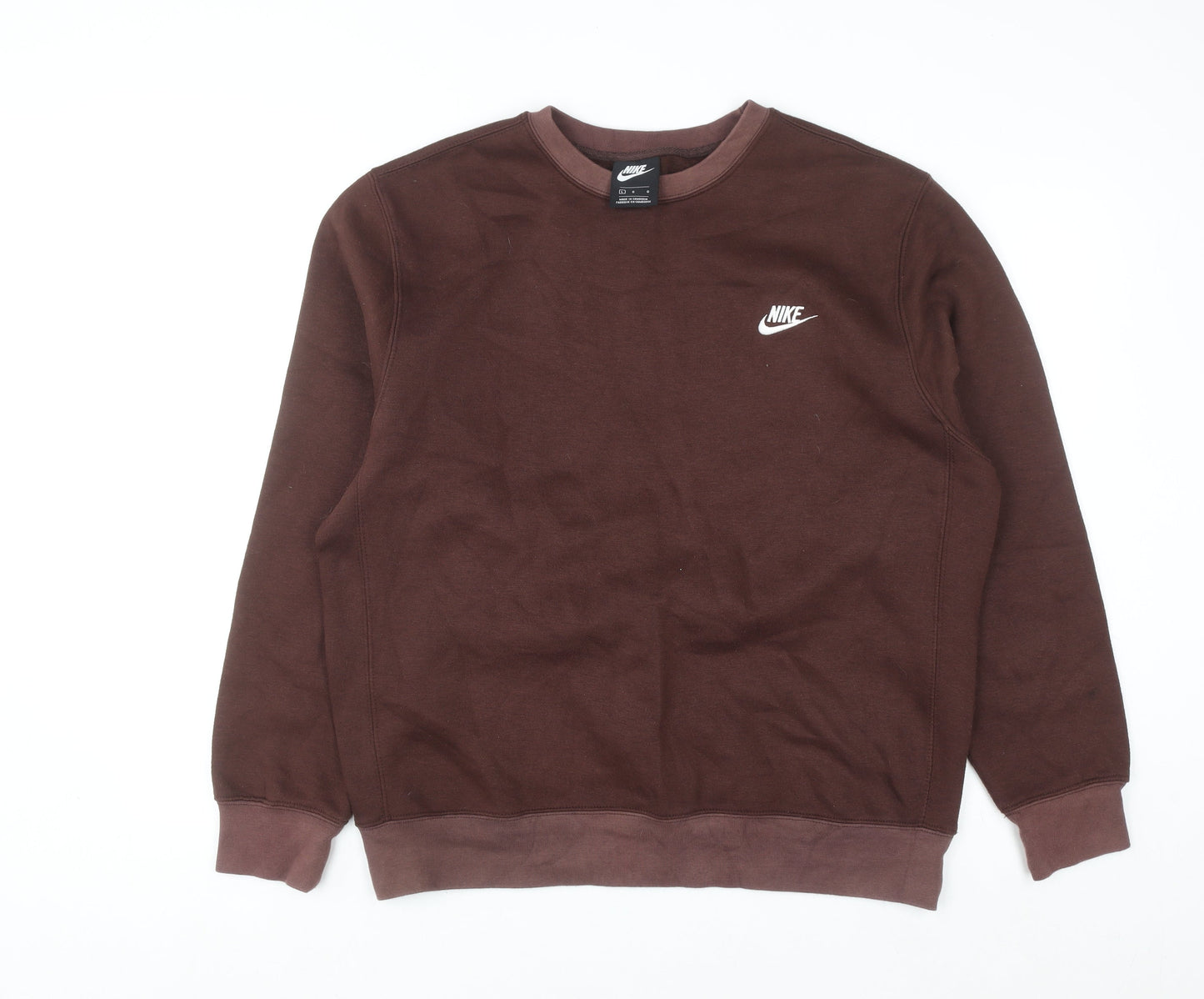 Nike Men Brown Logo Crew Neck Pullover Sweatshirt Size L