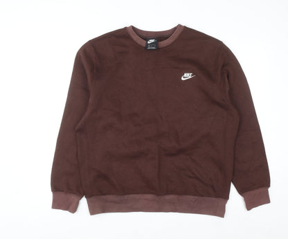 Nike Men Brown Logo Crew Neck Pullover Sweatshirt Size L