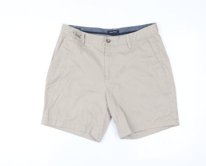 Nautica Men Beige 32W Chino Shorts Cotton Stretch Casual