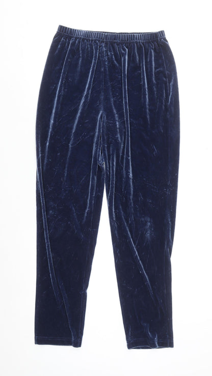 Jason Women Navy Blue Velvet Trousers Size M Elastic Waist