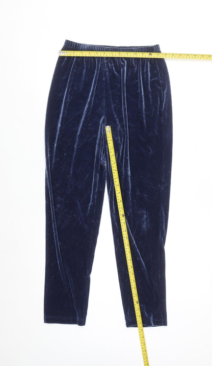 Jason Women Navy Blue Velvet Trousers Size M Elastic Waist