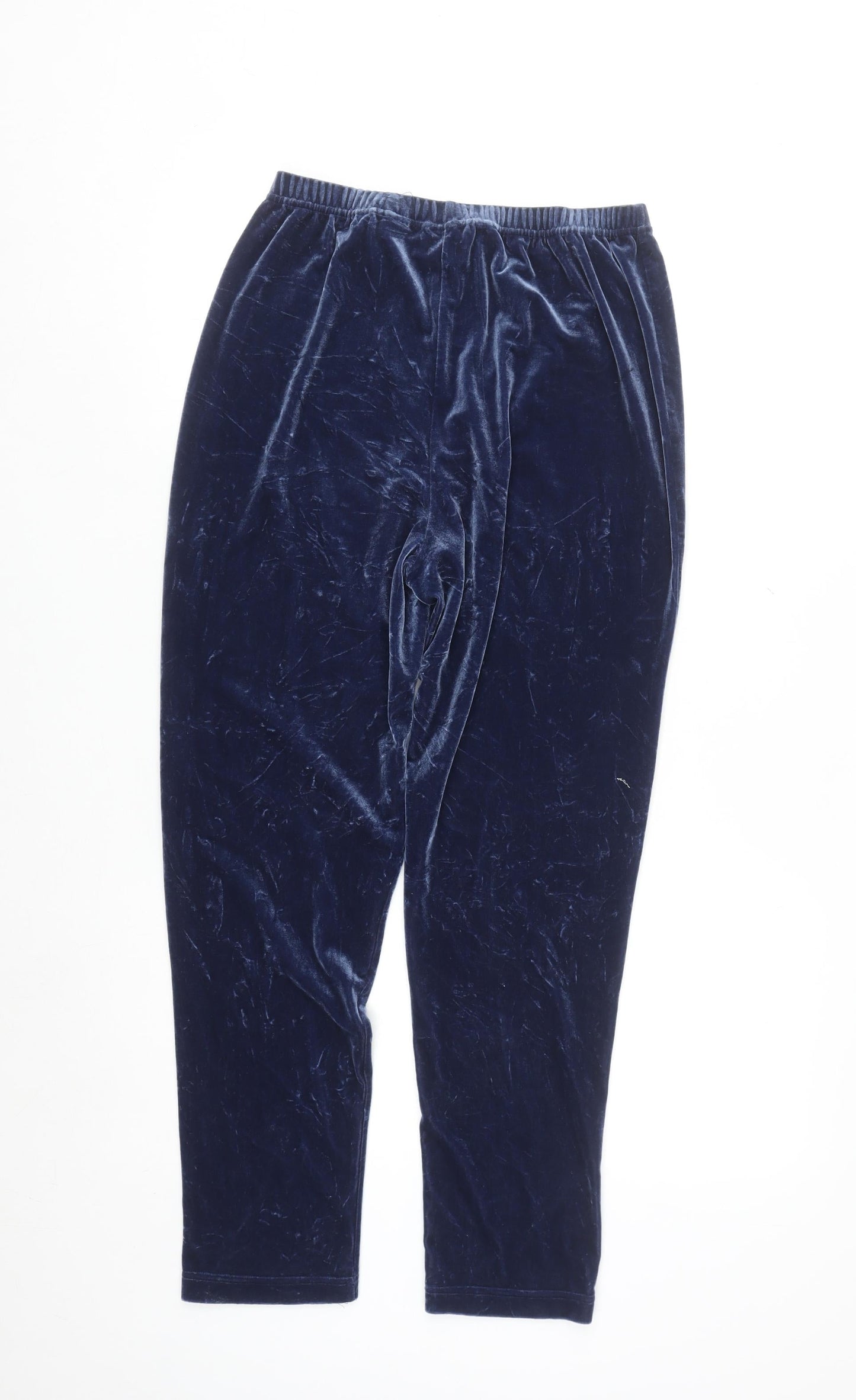 Jason Women Navy Blue Velvet Trousers Size M Elastic Waist