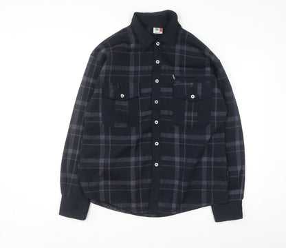 CHUN LAN Men's Blue Check Flannel Button-Up Shirt Size L