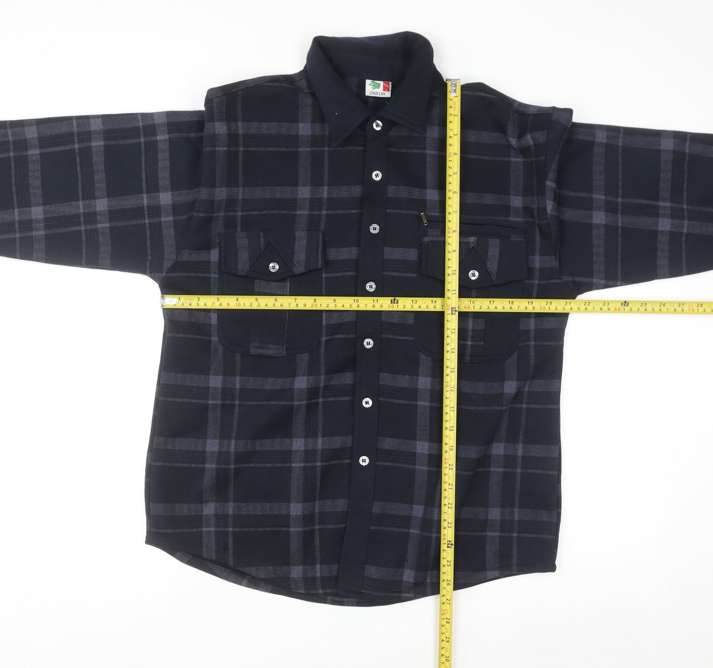 CHUN LAN Men's Blue Check Flannel Button-Up Shirt Size L