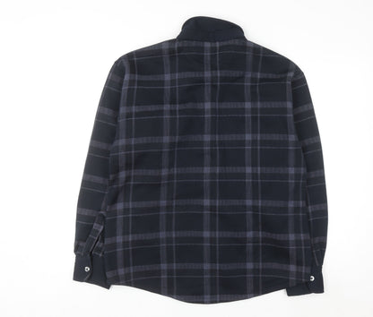 CHUN LAN Men's Blue Check Flannel Button-Up Shirt Size L
