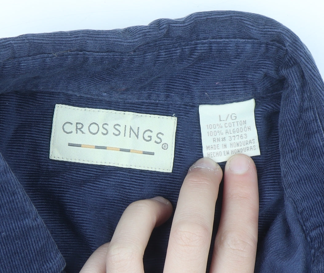 Crossings Men's Navy Corduroy Button-Up Shirt Large Classic Fit