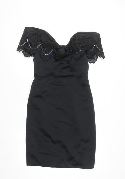 Algo-Ettes Women’s Black Off Shoulder Lace Sequin Bodycon Dress Size 10
