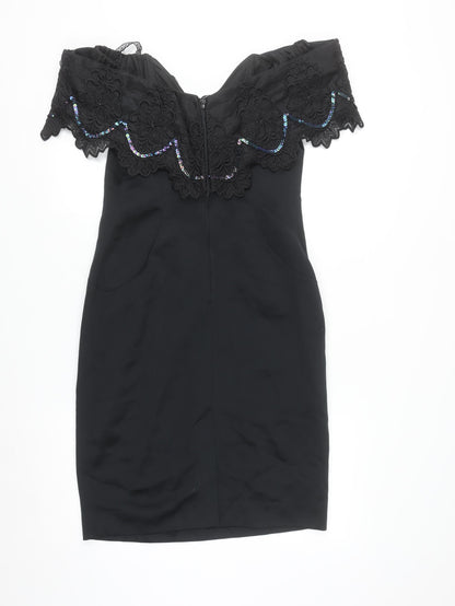 Algo-Ettes Women’s Black Off Shoulder Lace Sequin Bodycon Dress Size 10