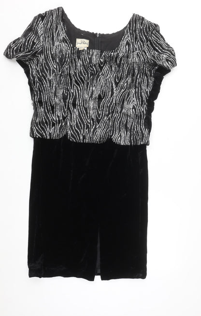 Joseph Ribkoff Women’s Black Velvet Sheath Dress Size 10 Short Sleeve Party Cocktail