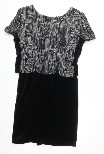 Joseph Ribkoff Women’s Black Velvet Sheath Dress Size 10 Short Sleeve Party Cocktail